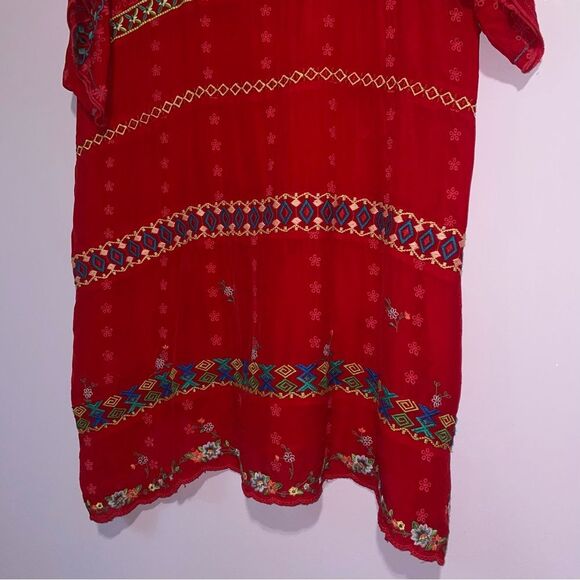 Johnny Was Daisy Eyelet Tunic Women Size 2X Red Embroidered Blouse Boho Artsy - Picture 4 of 8